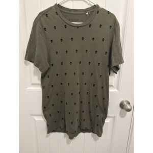 Guess Men's Skull Tshirt Dark Green Size Medium‎